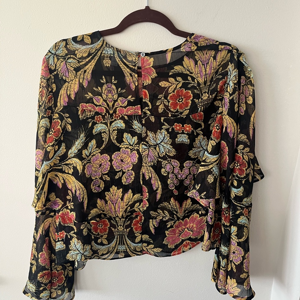 Belle Sky Red and Orange Long Sleeve Crop Blouse